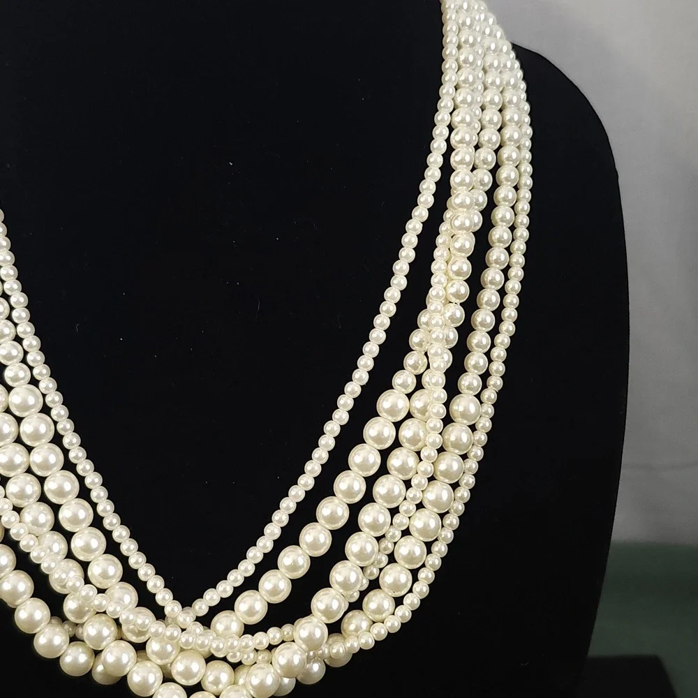 Mullti-strand White Faux‎ Pearl Necklace Gold Tone Avon Shofel Brothers